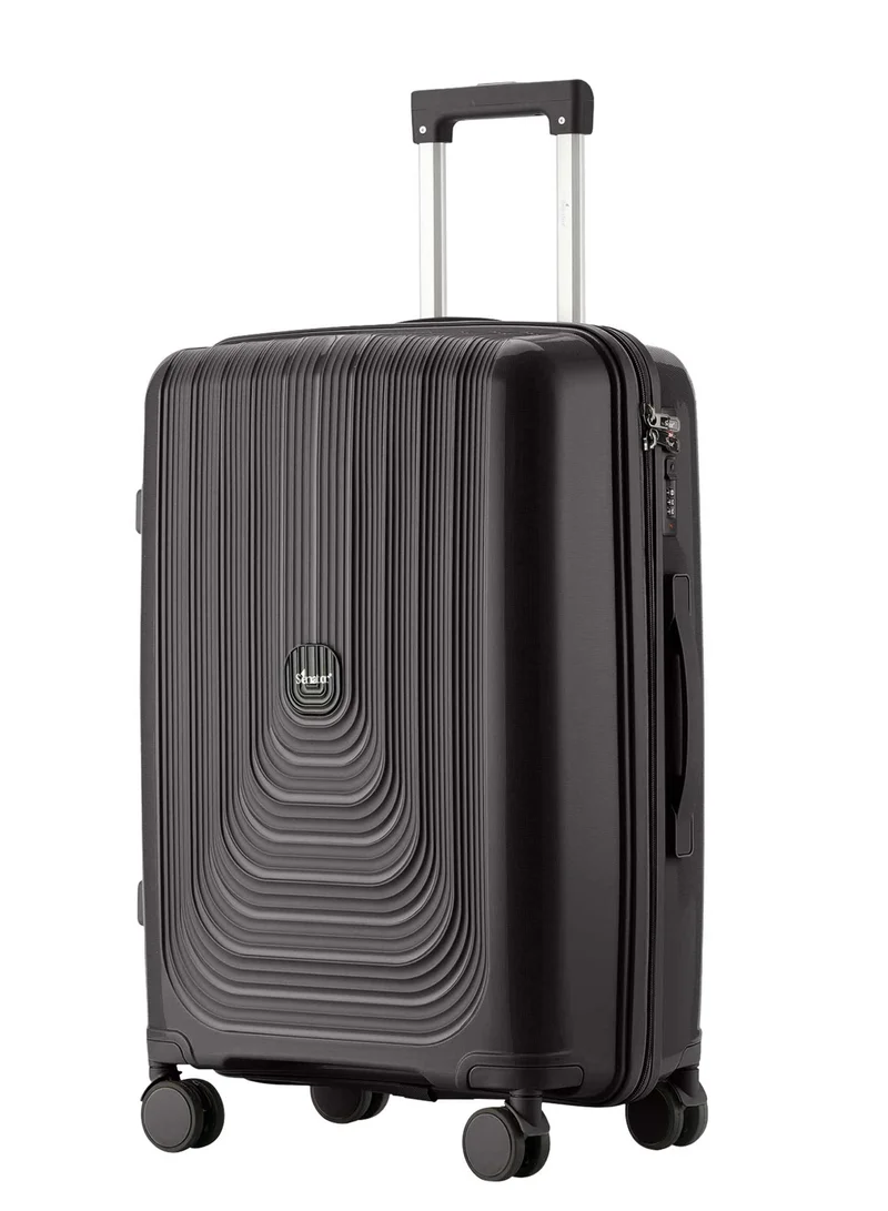 سيناتور حقيبة سفر متوسطة صلبة للجنسين خفيفة الوزن بعجلات دوارة مزدوجة وقفل برقم سري، أسود